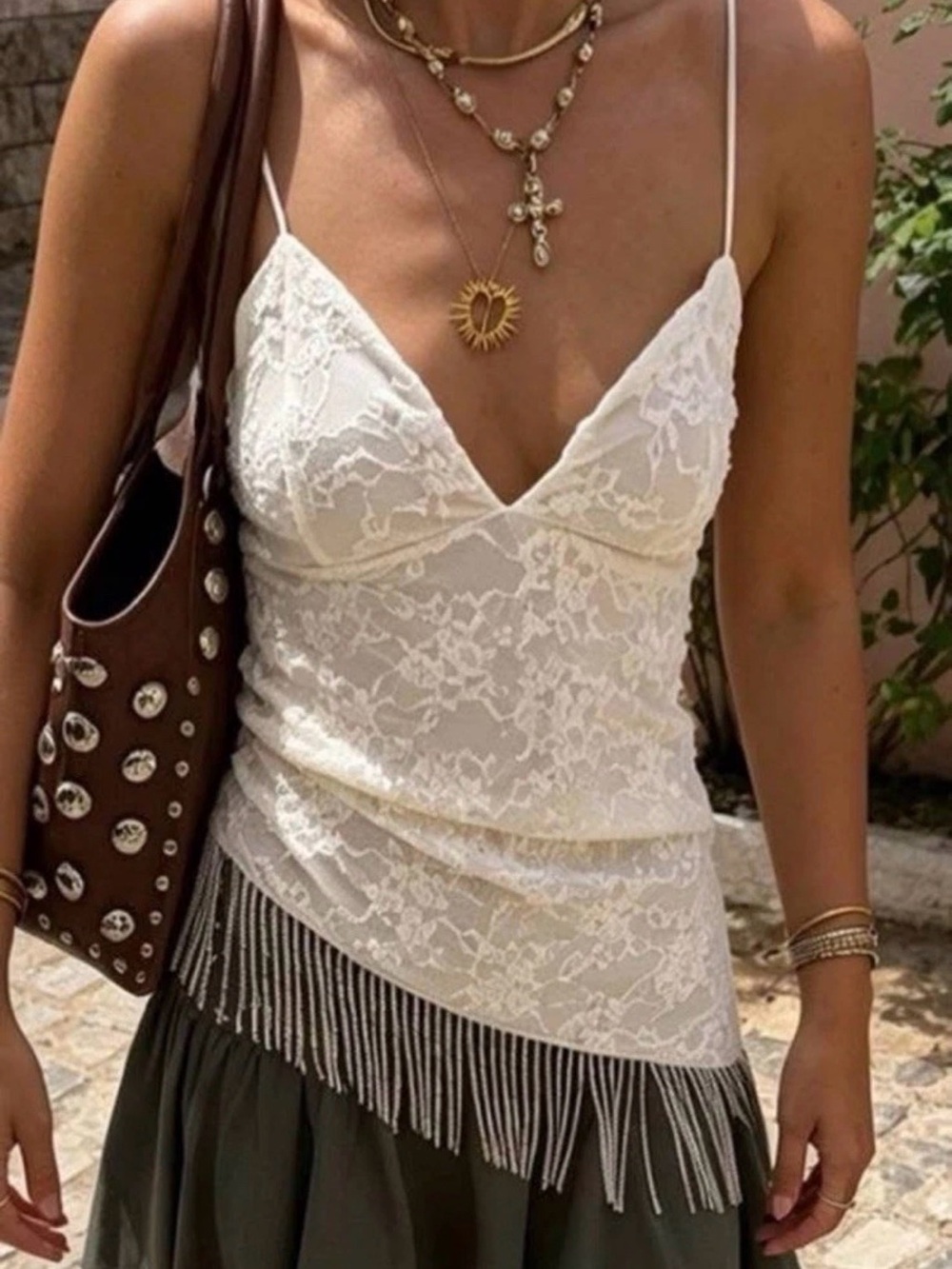 🔥🔥Zara Lace Fringe Camisole Tank Top - White